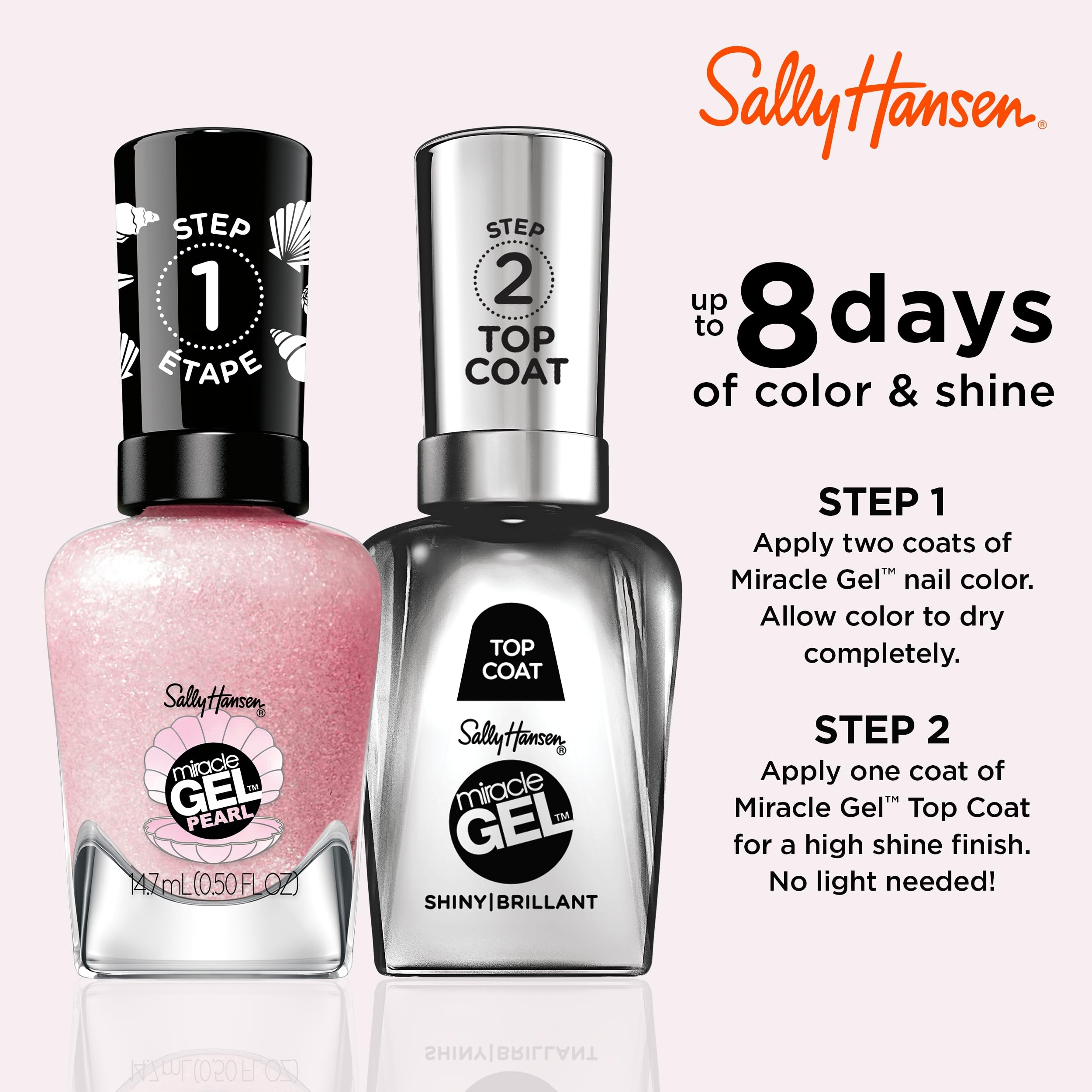 Sally Hansen Miracle Gel système deux étapes – manucure rapide et simple.