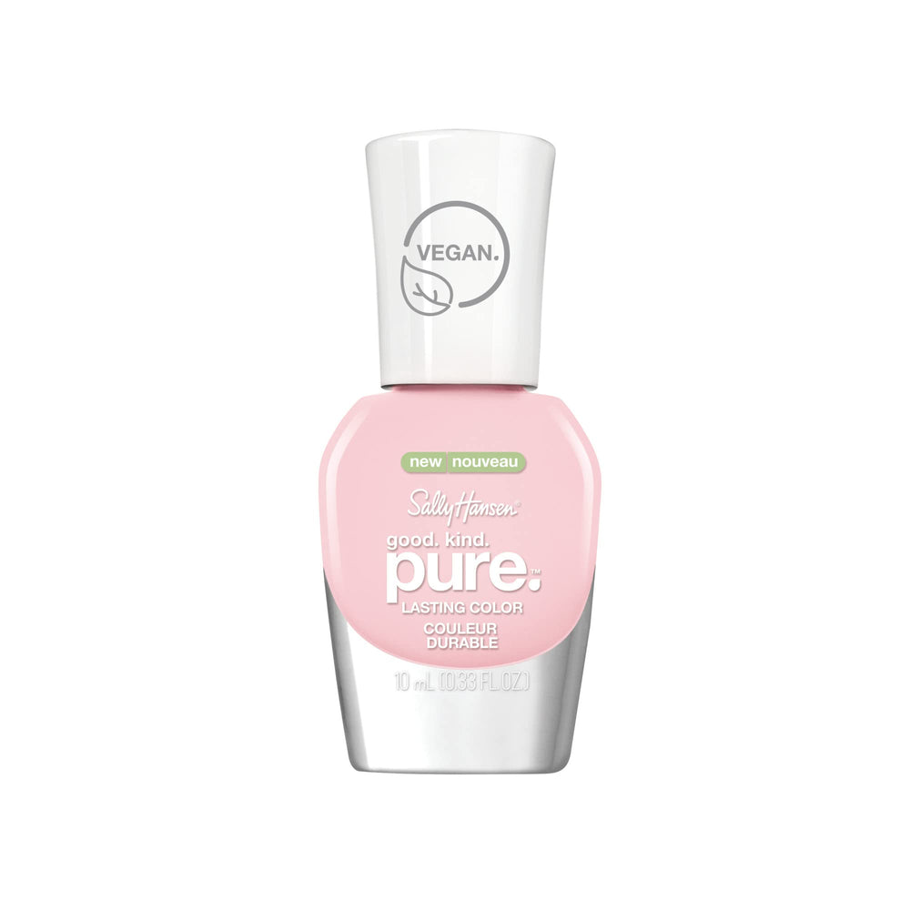 Vernis Sally Hansen Good.Kind.Pure rose pâle sur bouteille, couleur légère.
