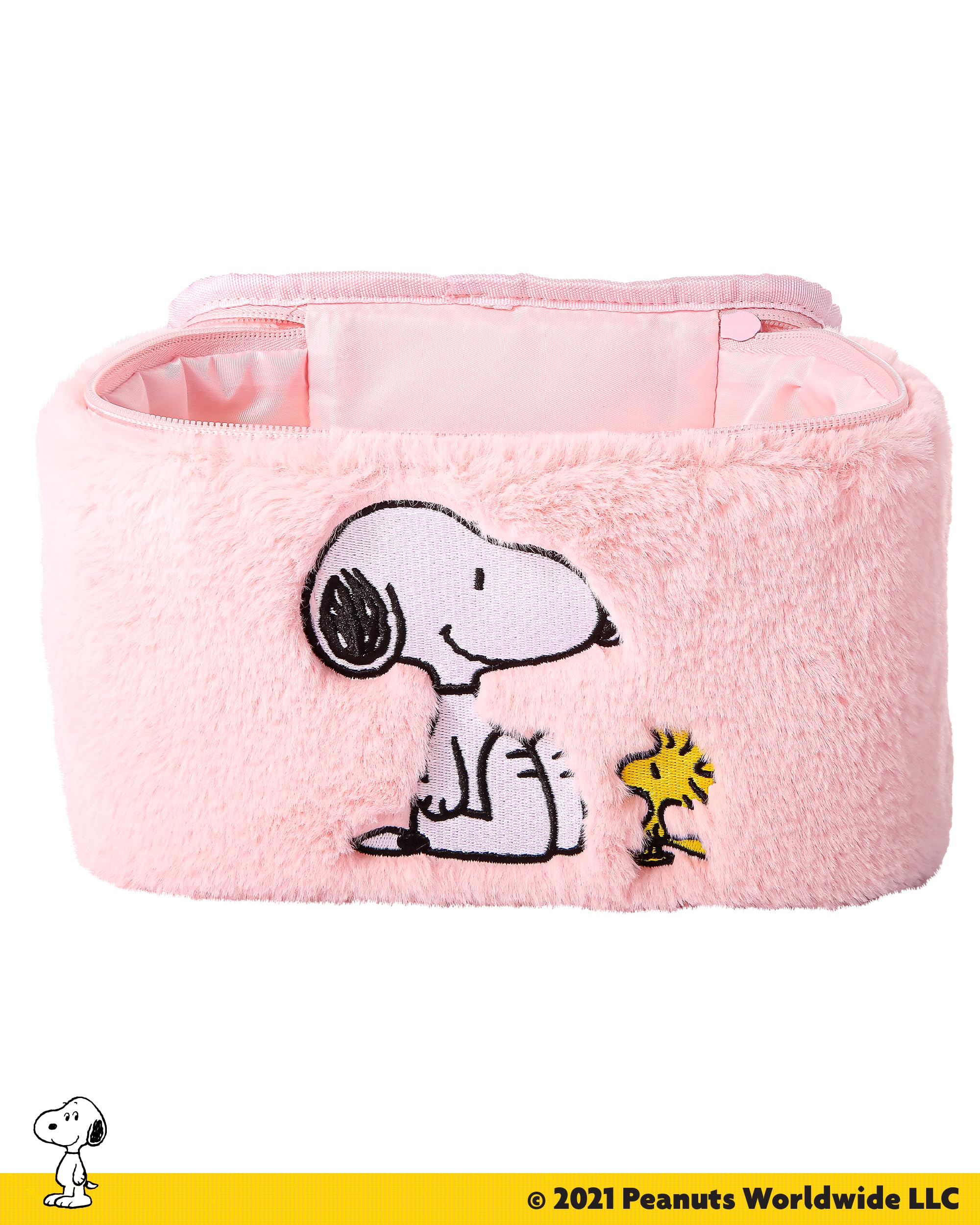 Pochette maquillage originale SALLY ROSE Snoopy peluche, parfaite pour organiser vos essentiels beauté.