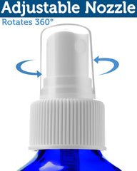 Sally's Organics bouteille en verre bleue compacte pour mélanges.