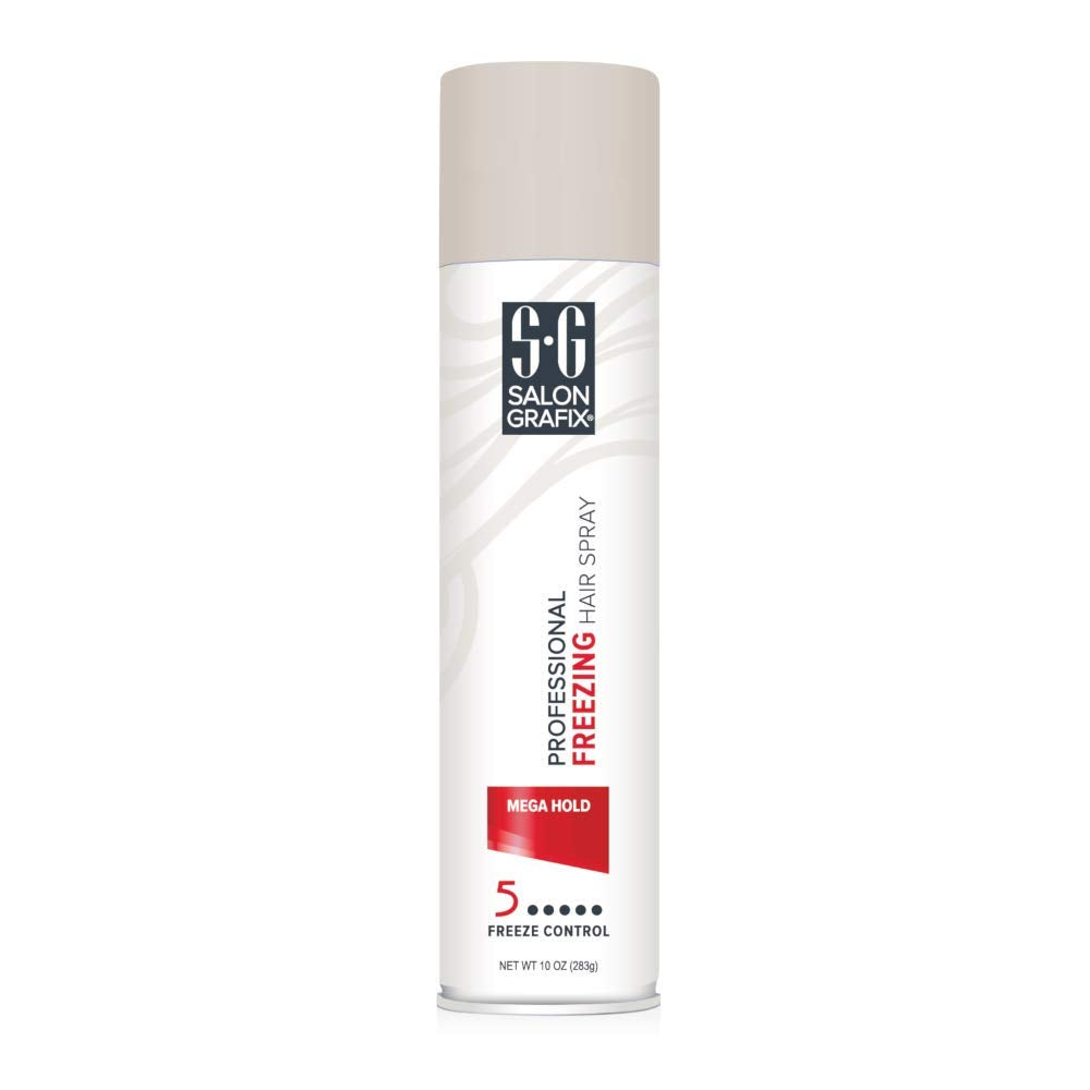 Salon Grafix Freezing Mega Hold spray in action supports strong hold and volume.