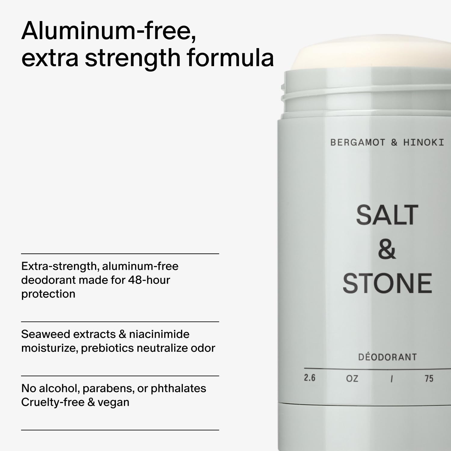 Parfum Bergamote et Hinoki du déodorant Salt & Stone.