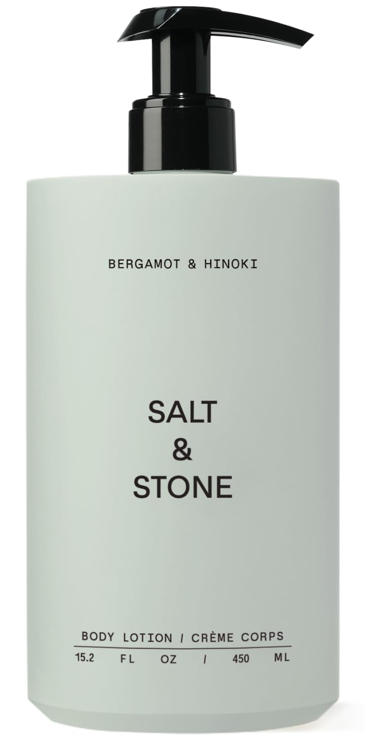 Salt & Stone lotion corps bergamote hinoki en flacon 450 ml – hydratation rapide.