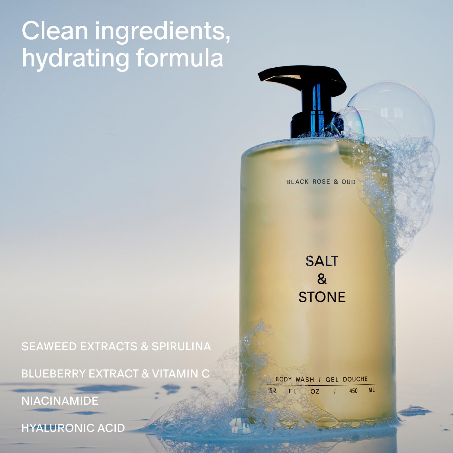 Salt et Stone mousse hydratante enveloppant la peau d'un parfum délicat