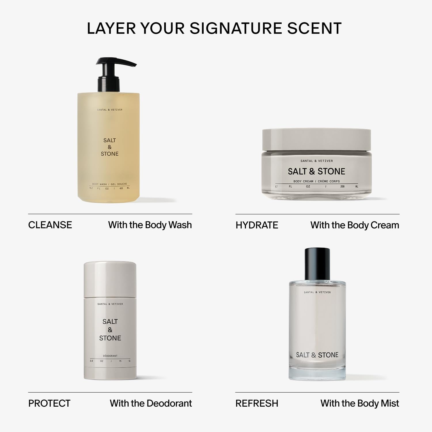 Emballage minimaliste de Salt & Stone Crème Corps.