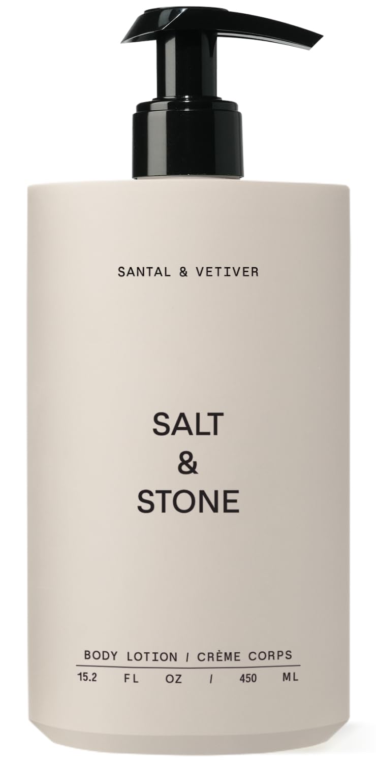 Salt & Stone crème corps Santal Vetiver — flacon 450 ml, hydratation longue durée.
