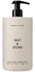 Salt & Stone crème corps Santal Vetiver — flacon 450 ml, hydratation longue durée.