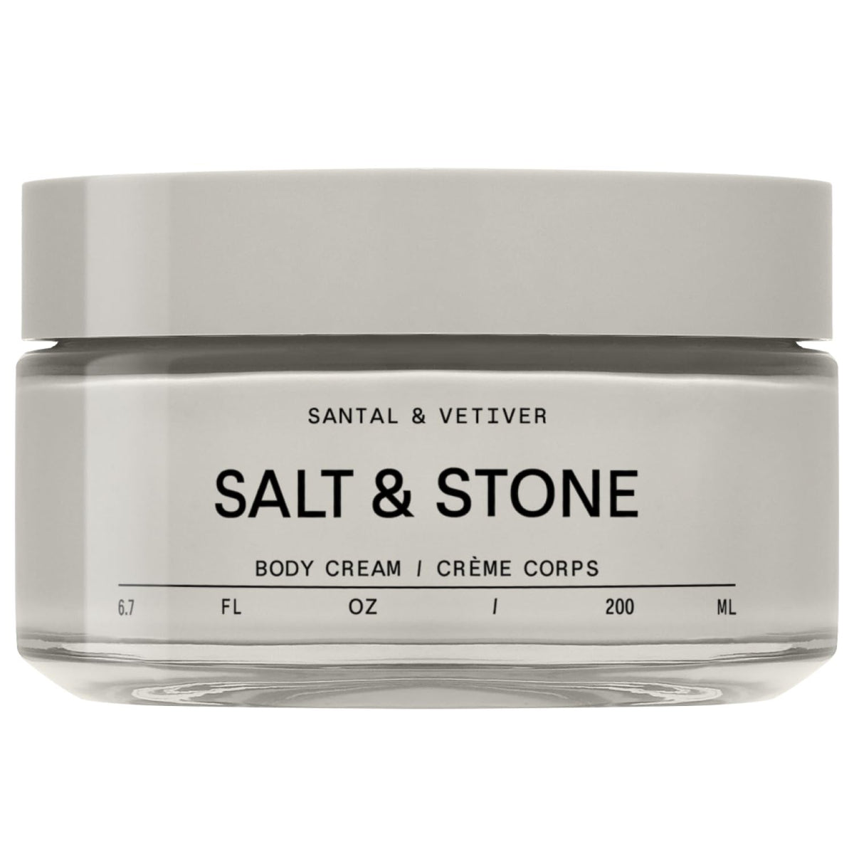 Salt & Stone Crème Corps Santal Vetiver – bouteille élégante et parfum durable.