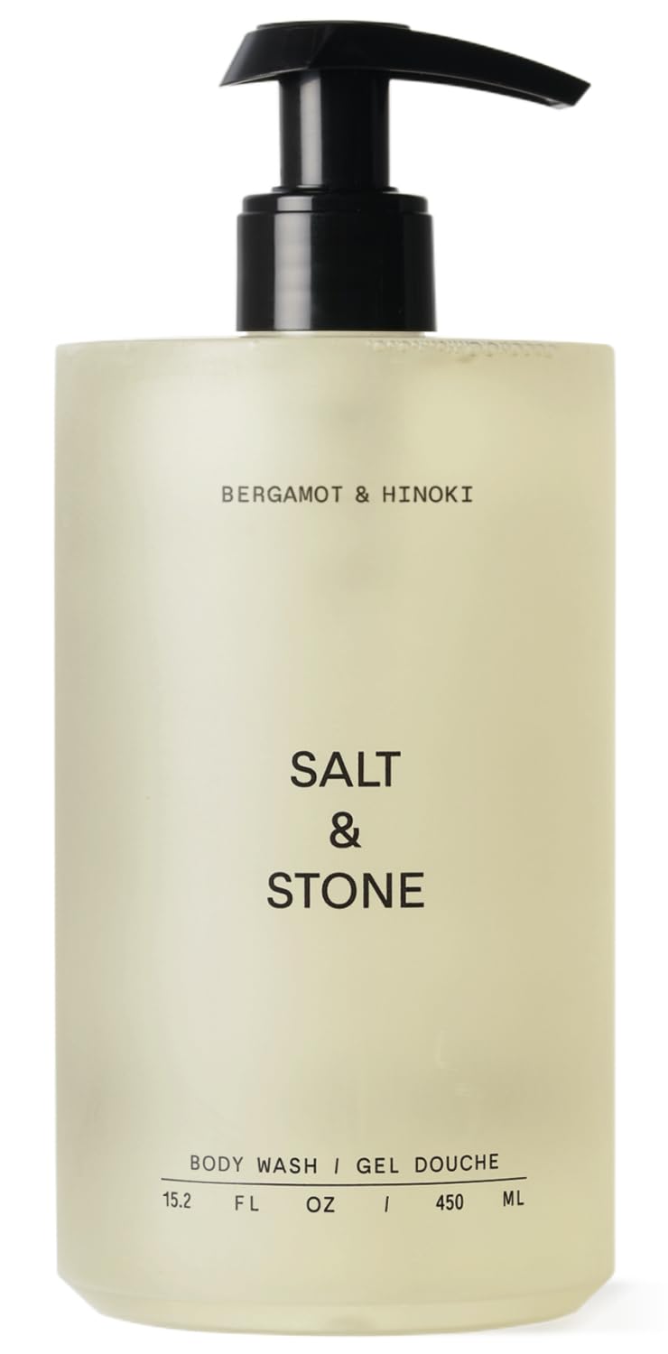 Salt & Stone Douche: bouteille sur étagère, hydratation durable