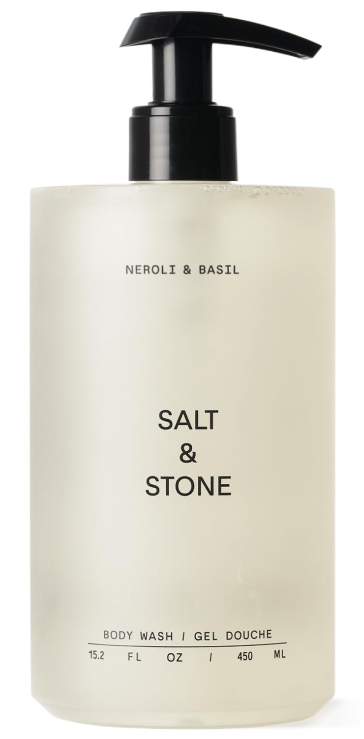 Salt & Stone Gel Douche Neroli Basil – bouteille élégante prête pour une douche rafraîchissante.