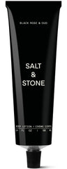 Salt & Stone Body Lotion - flacon noir et oud, hydratation rapide pour la peau.