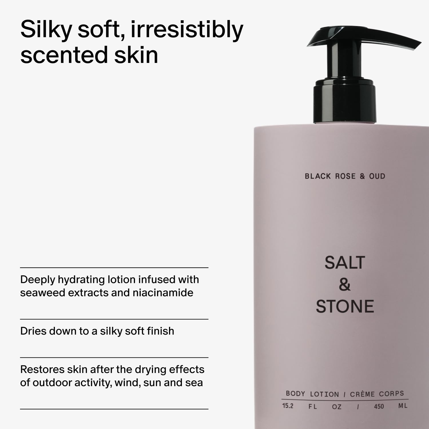 Lotion Salt & Stone: formule végan et sans cruauté.
