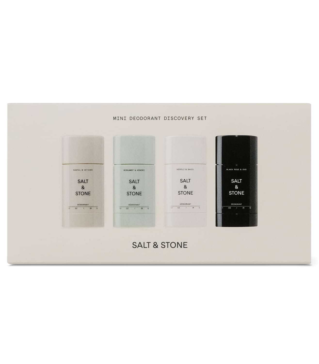 Ensemble découverte mini Salt & Stone, emballage pratique pour voyage.
