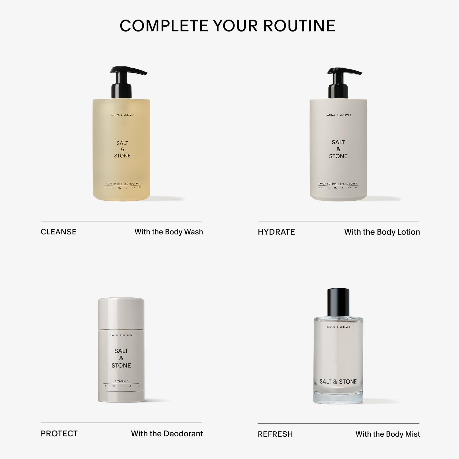 Usage quotidien Salt & Stone pour homme et femme à domicile.