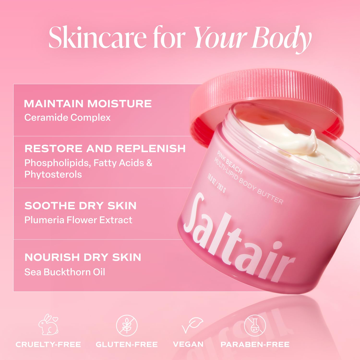 Saltair complexe ceramide-phospholipide offre hydratation et protection de la peau.