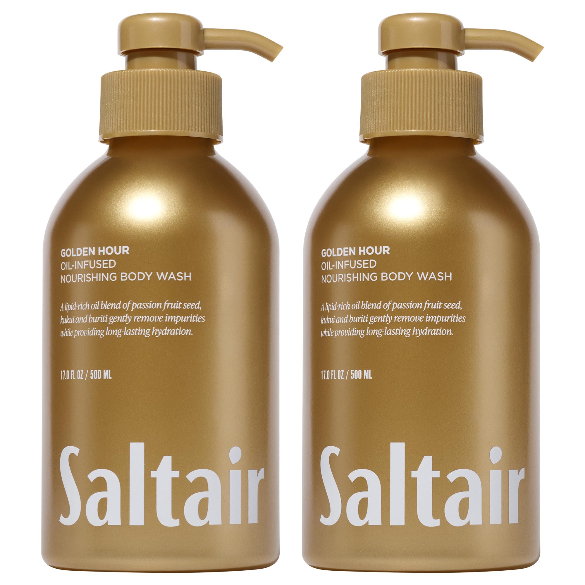 Saltair Gel Douche Golden Hour – bouteille pompe hydratante et parfum tropical.