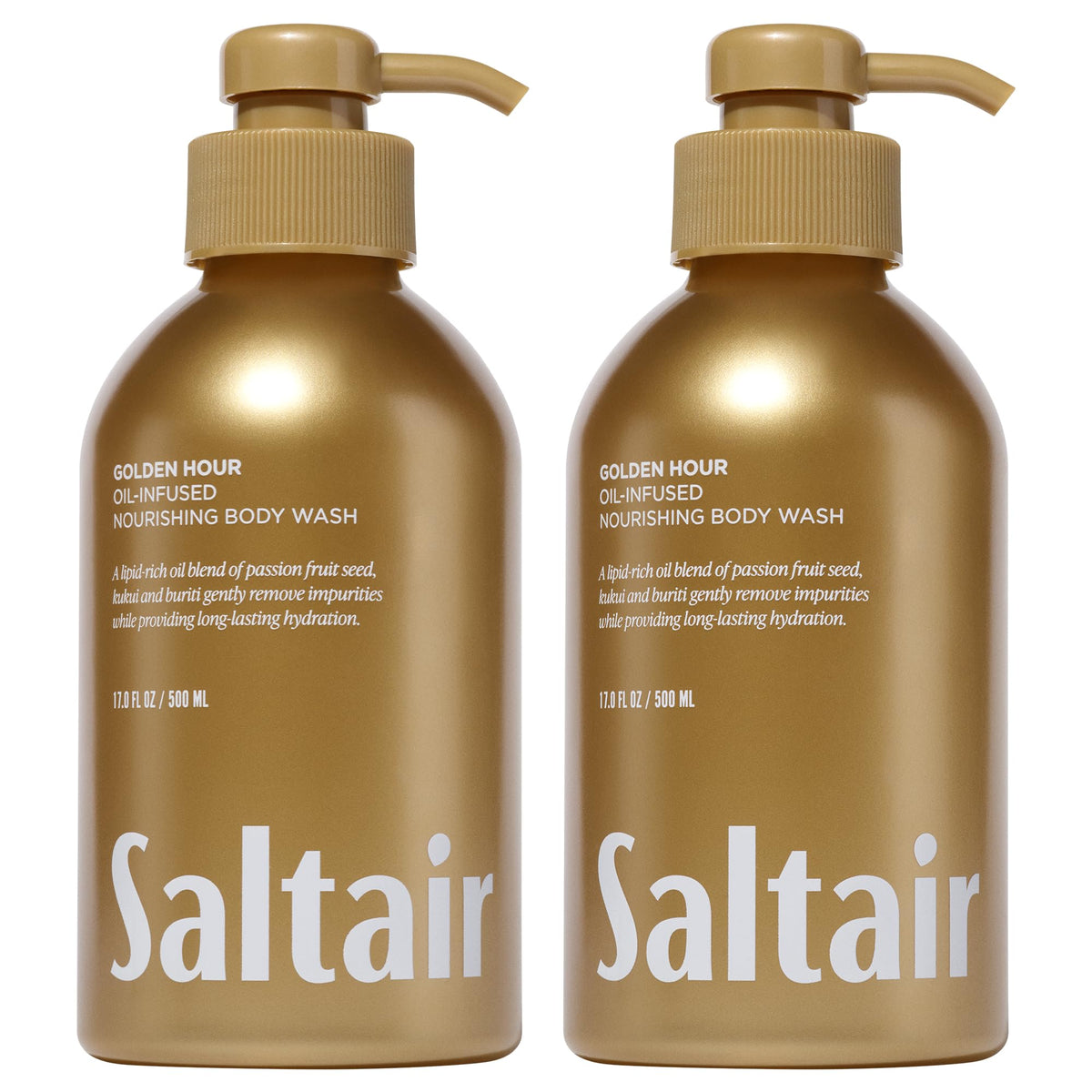 Saltair Gel Douche Golden Hour – bouteille pompe hydratante et parfum tropical.
