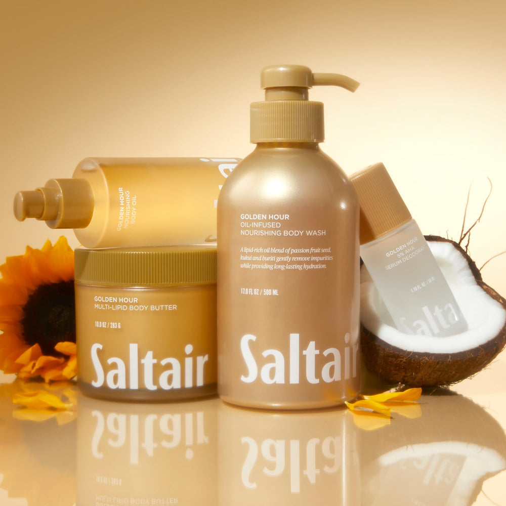 Saltair Gel Douche Golden Hour – emballage double pratique pour usage quotidien.