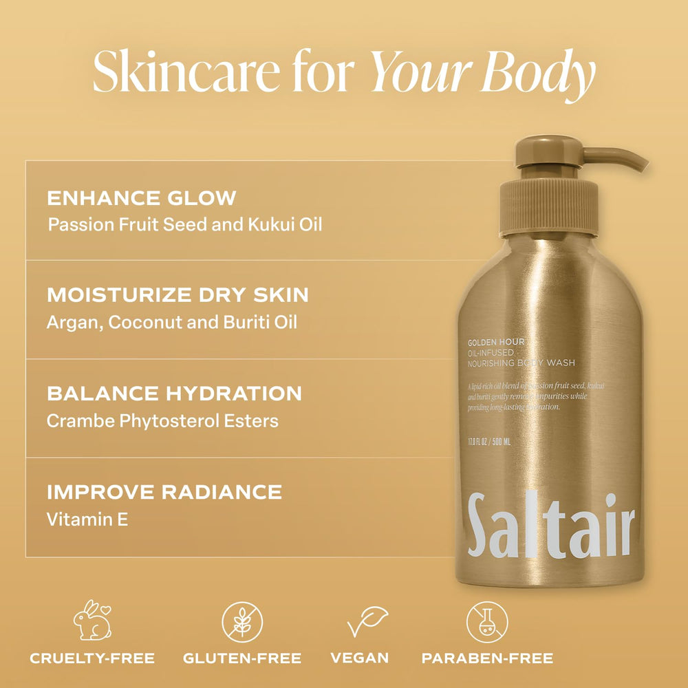Saltair Gel Douche Golden Hour – produit végane sans cruauté animale pour votre routine.