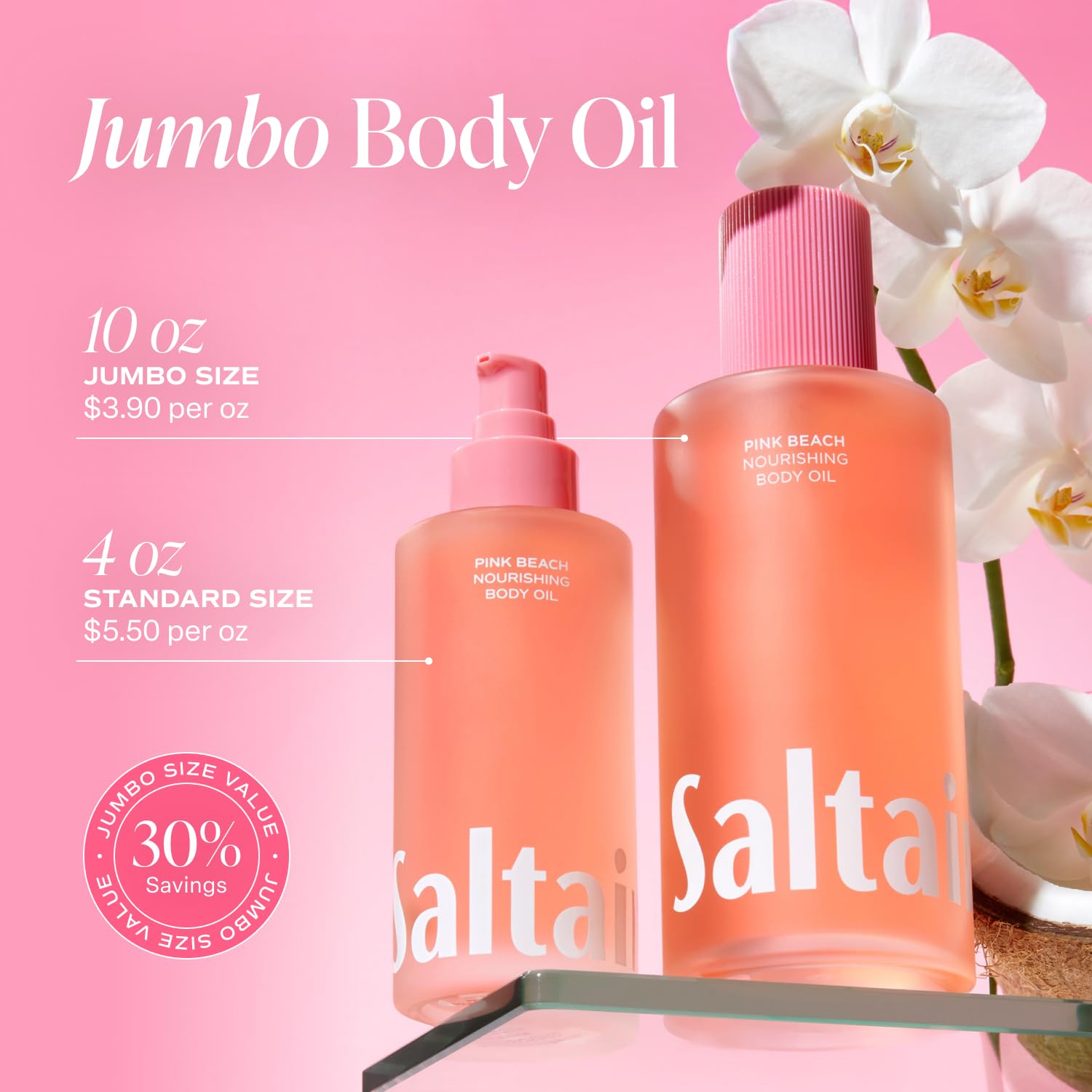 Saltair huile-corps non-grasse: texture légère et peau satinée.