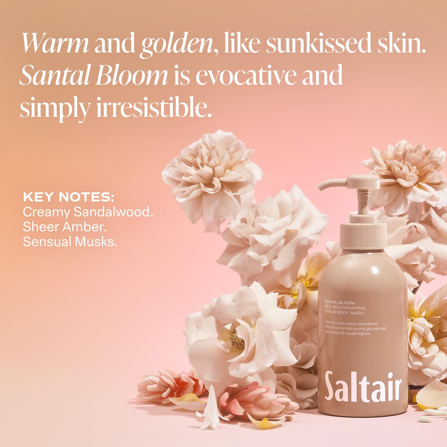 Saltair Santal Bloom : ingrédients Monoi et Cupuaçu pour nourrir la peau.