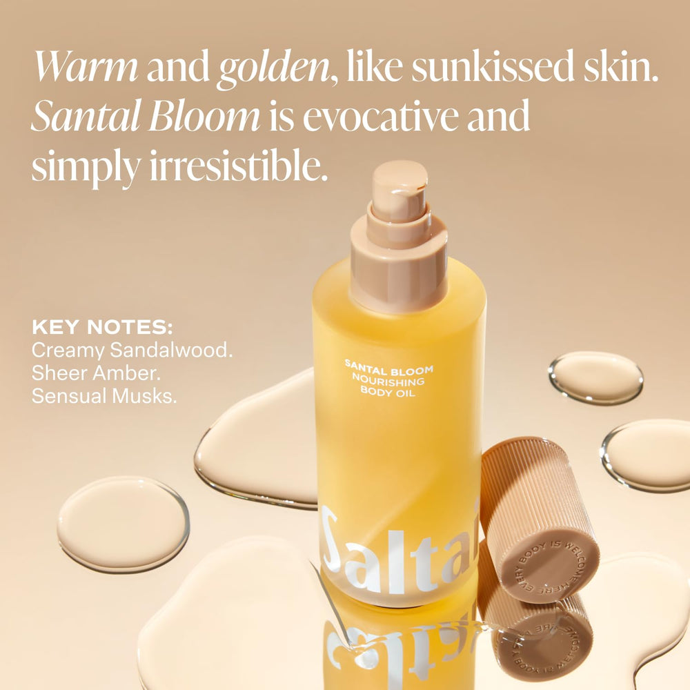 Saltair Santal Bloom – texture légère qui laisse la peau veloutée sans film gras.
