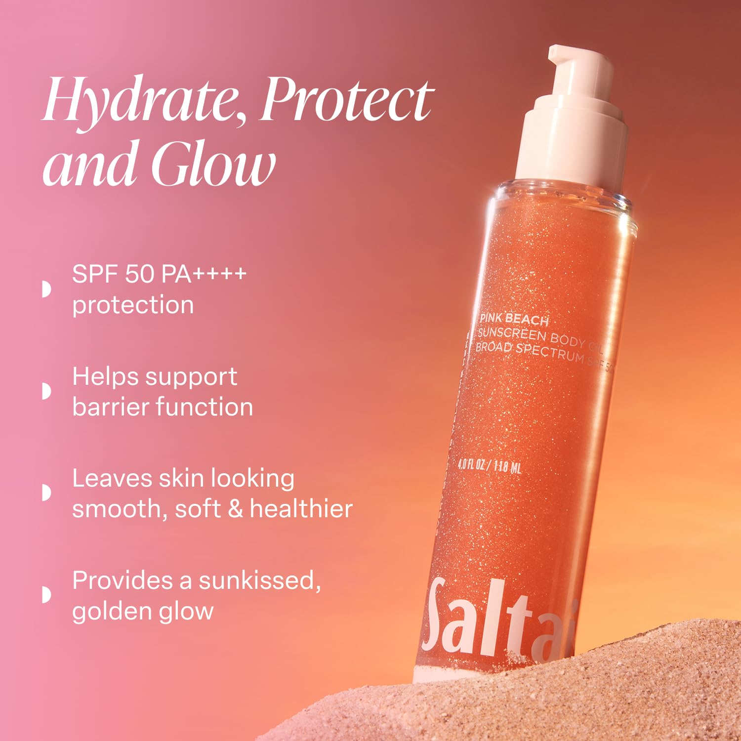 Texture gel non gras de Saltair SPF Body Oil s’absorbant rapidement.