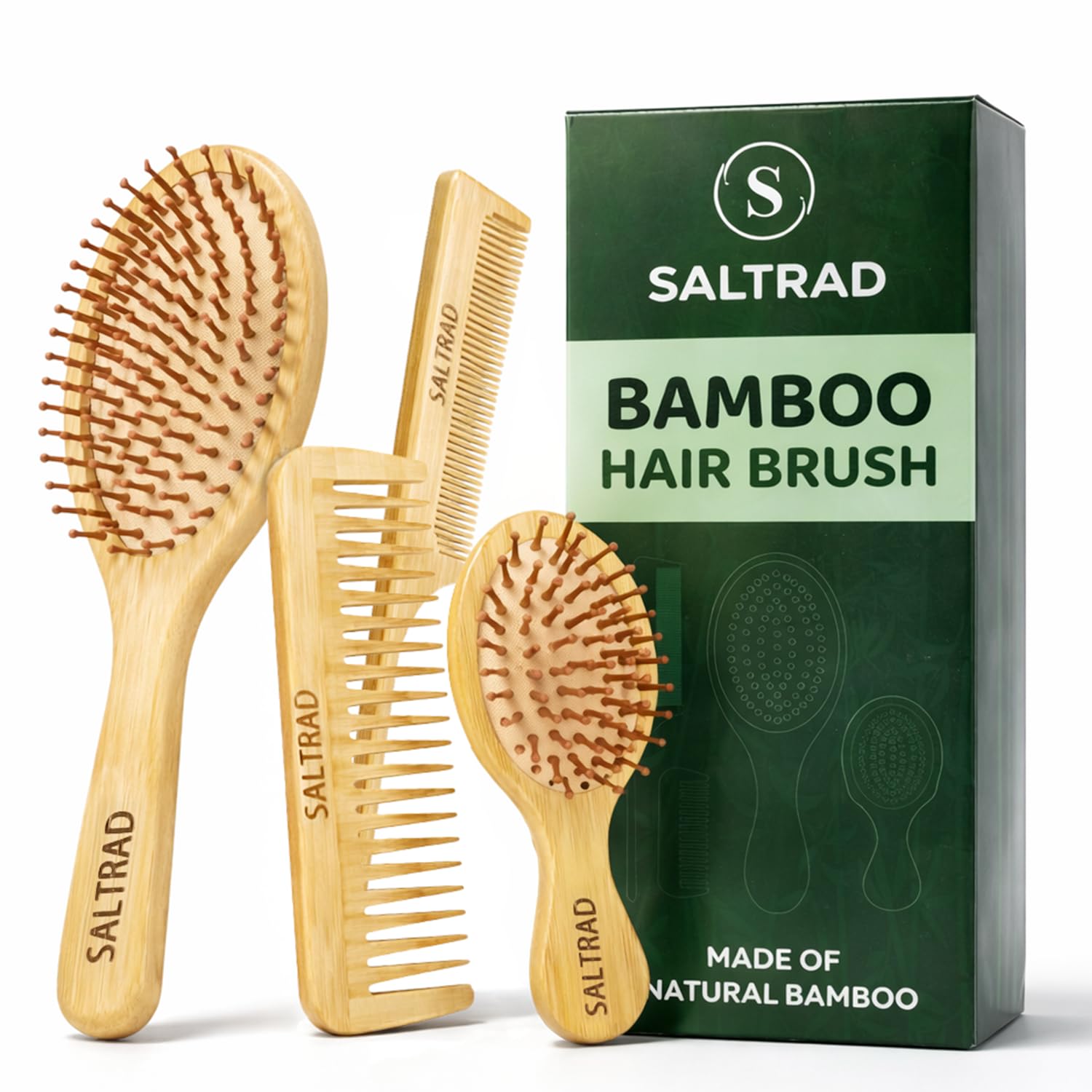 Saltrad brosse-bambou-paddle pour démêler en douceur