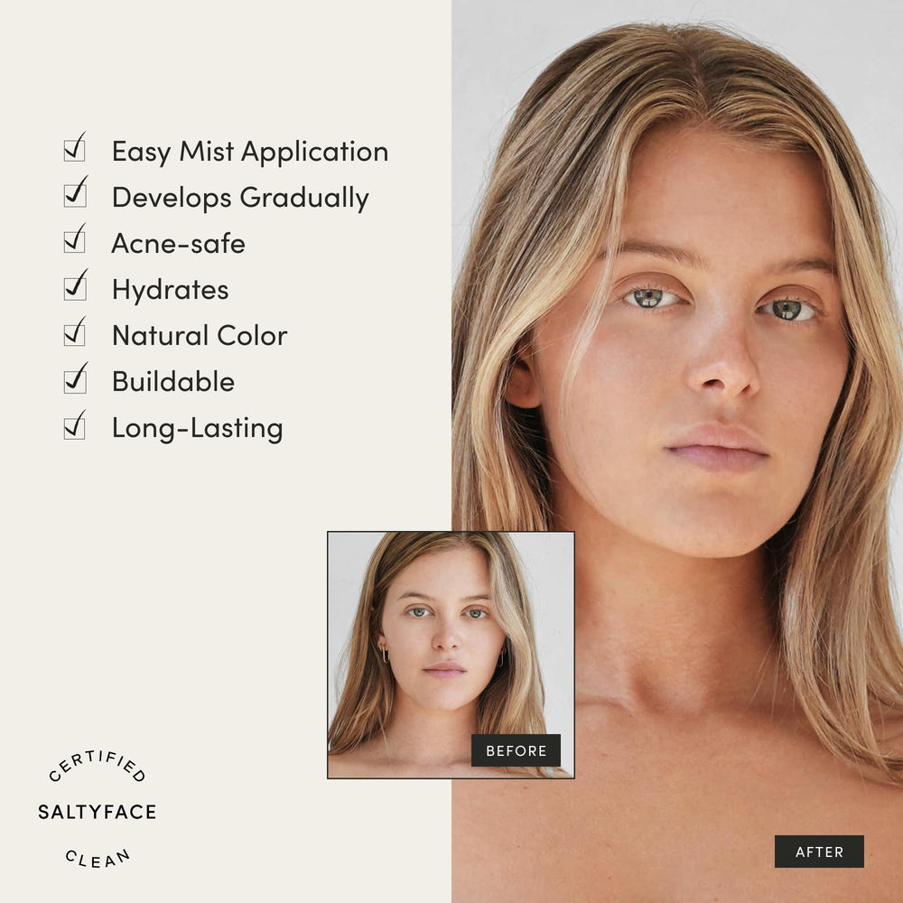 SALTYFACE eau bronzante oreilles, application précise pour glow discret.