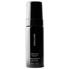 SALTYFACE Mousse Autobronzante, bouteille visible, bronze naturel sans transfert.