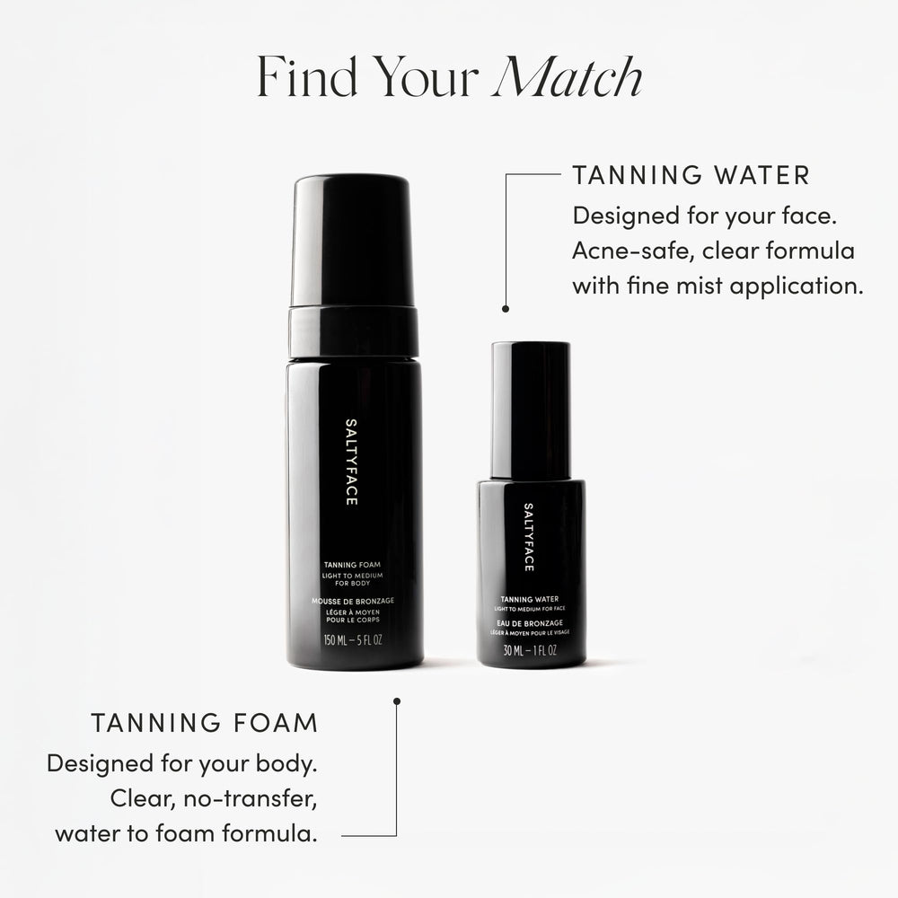 SALTYFACE Rituel quotidien — étape après étape pour bronzage naturel.
