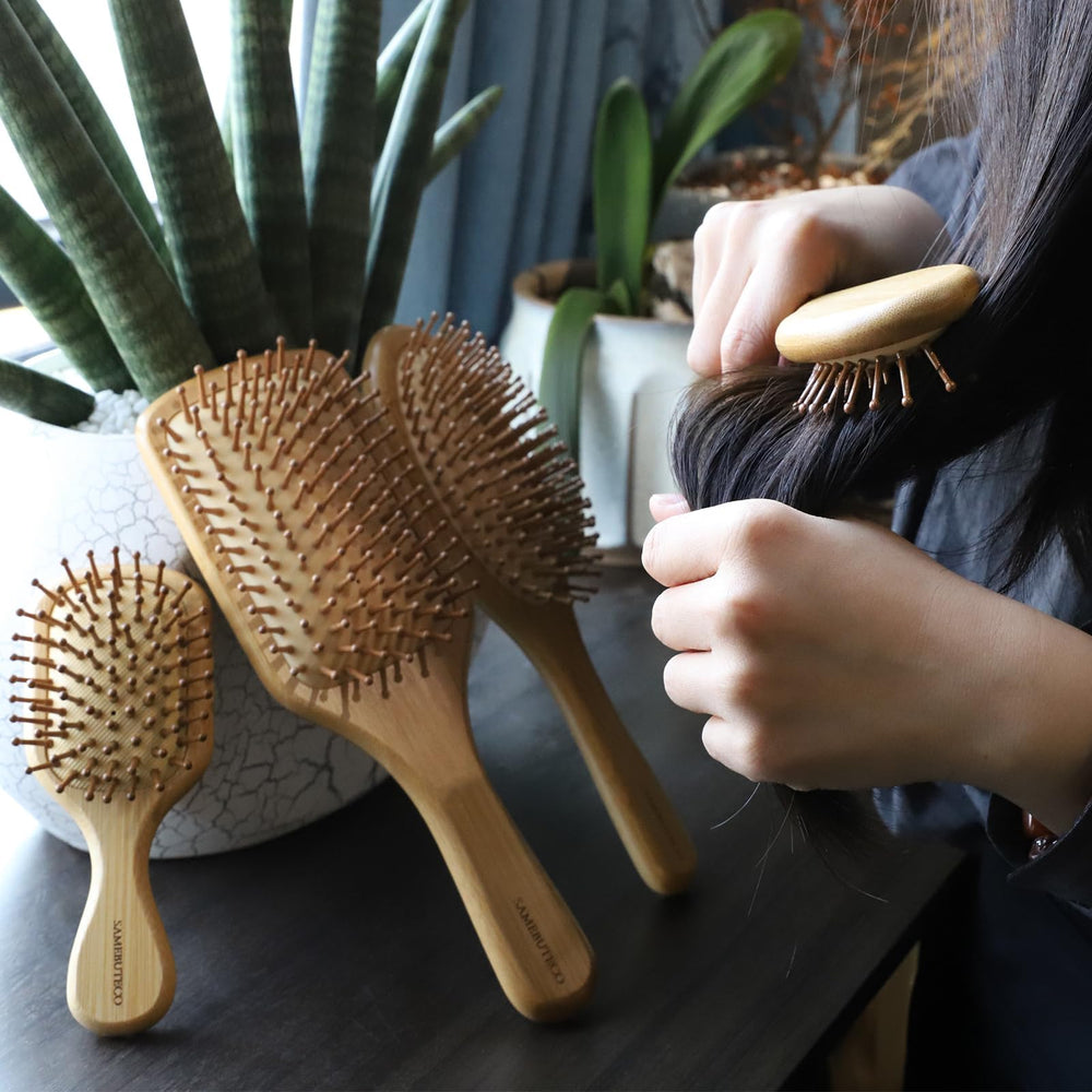 SAMEBUTECO brosse cheveux bambou ovale grande pour coiffage précis