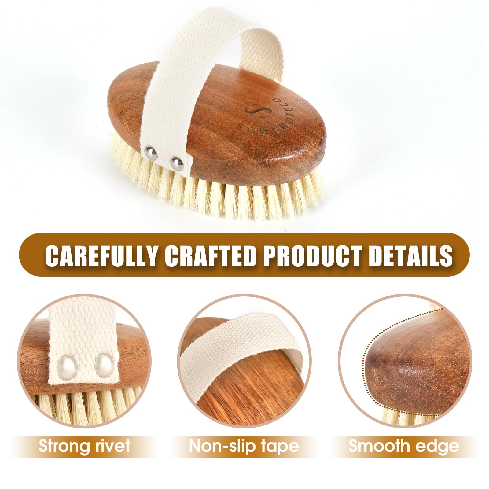 SAMEBUTECO brosse avec ceinture textile blanche antidérapante pour une prise sûre.