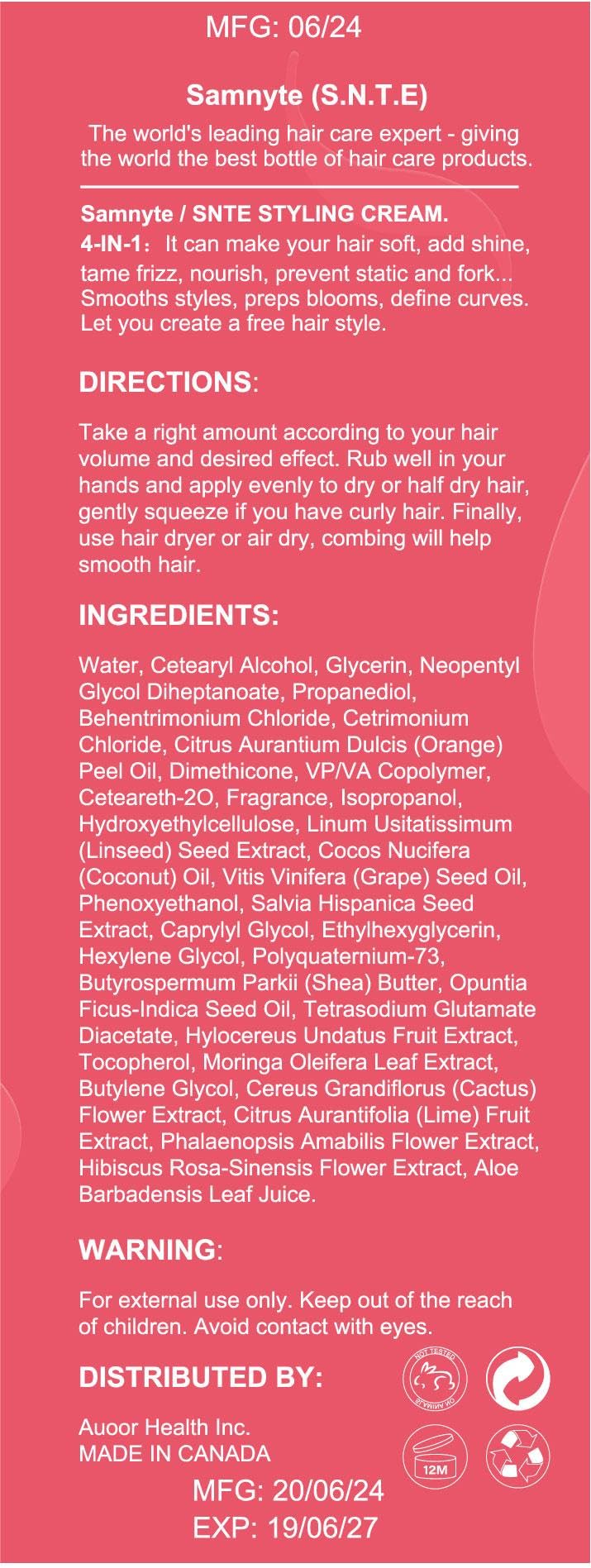 Samnyte 4-en-1 crème coiffante — packaging compact et facile à transporter