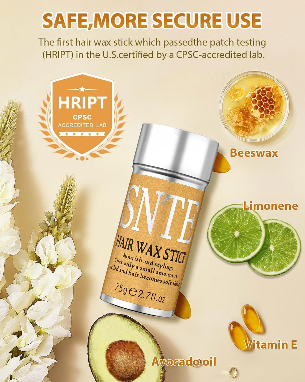 Samnyte Edge Control Stick smooths flyaways with no white residue.