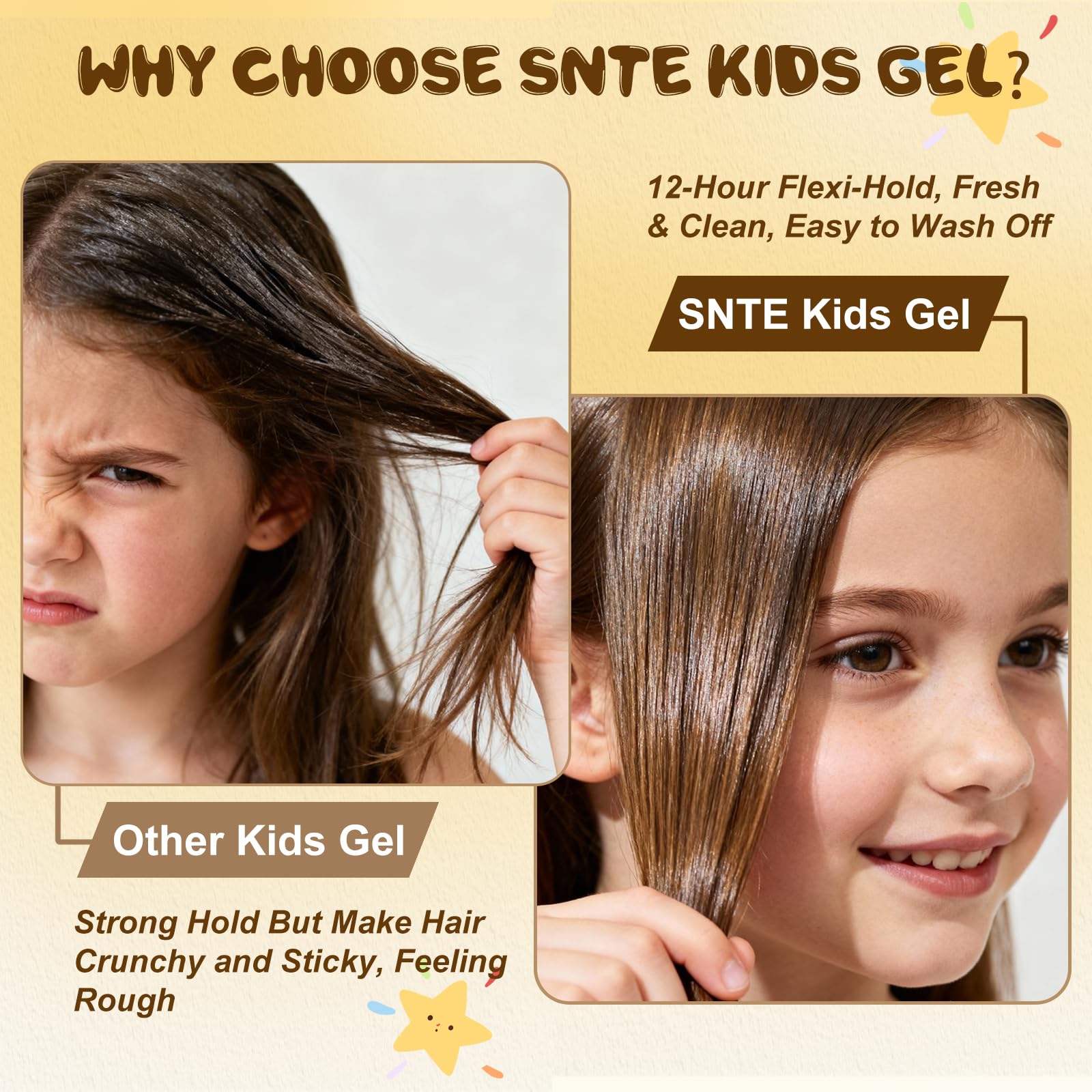 Samnyte Gel Enfants — huile de coco pour cheveux souples et brillants.