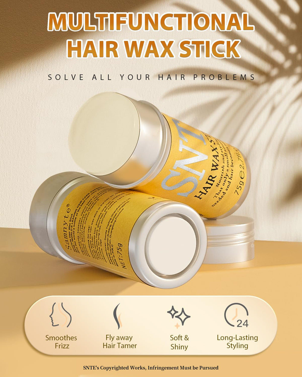 Samnyte Slick Back Hair Wax Stick for precise edge control and smooth finish.
