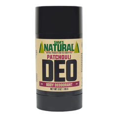 Sam's Natural Déodorant Patchouli en tube – parfum musqué et durable, fraîcheur tout au long de la journée.