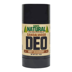 Sam’s Natural Déodorant Santal – bâton solide, parfum boisé apaisant pour une sensation de fraîcheur durable.