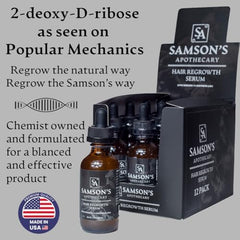 Emballe visuel de Samson's Apothecary, sérum régénération, pour une routine capillaire soignée.