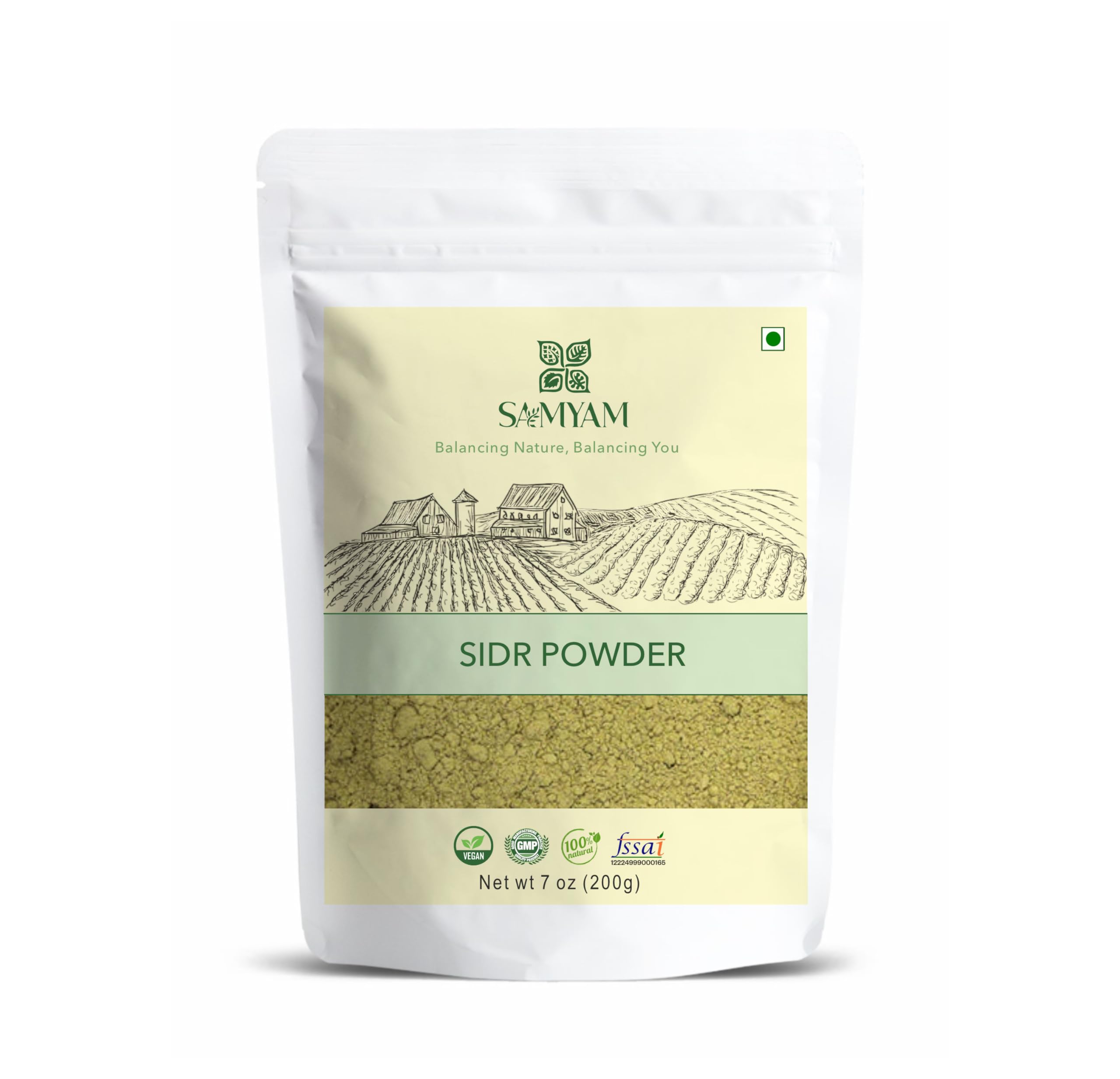 SAMYAM poudre sidr-jujubier dans flacon: nettoyage naturel pour cheveux et peau.