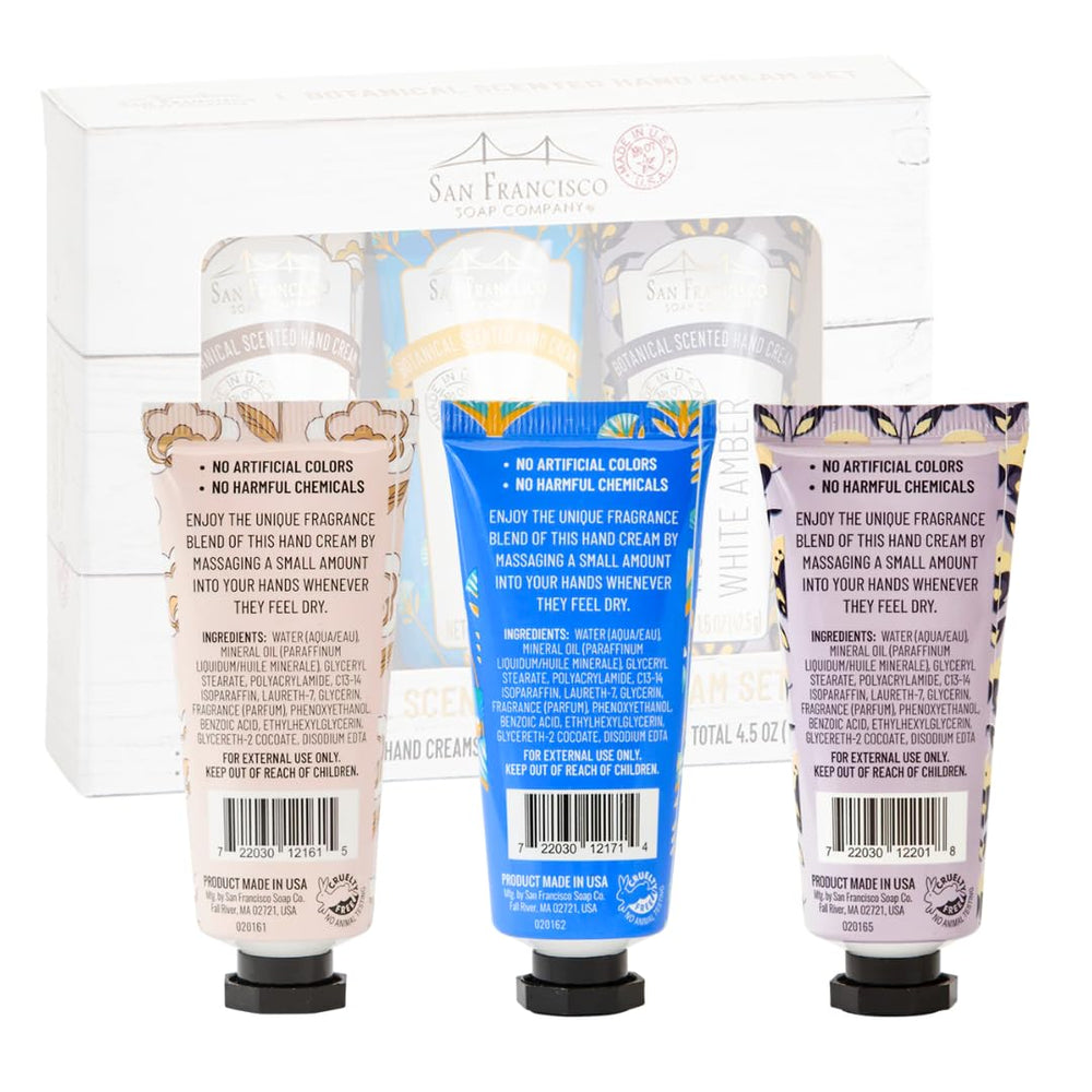 Ensemble SFSC crèmes mains botaniques trio, idéal pour les déplacements et les cadeaux.