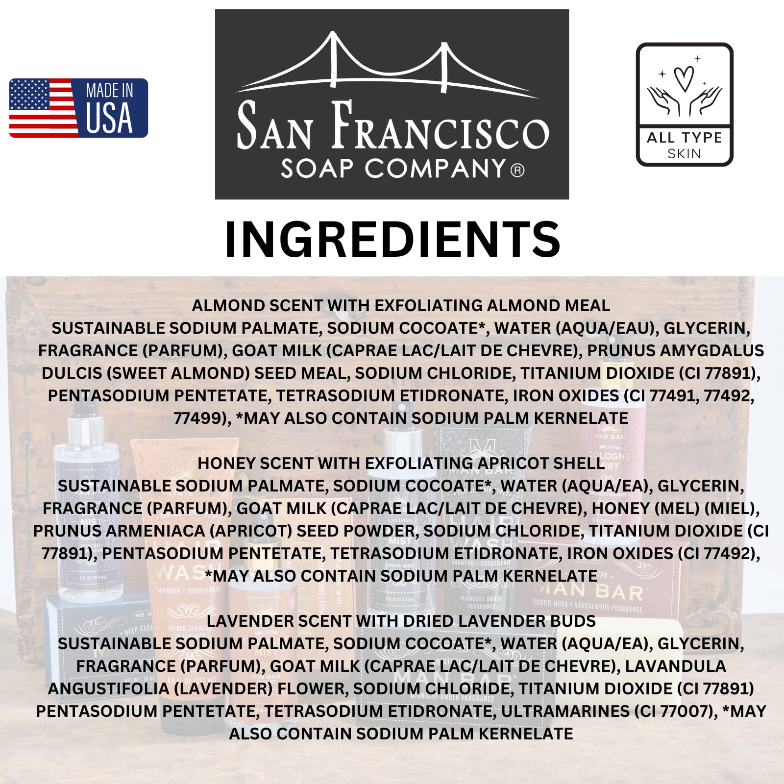 San Francisco Soap Company – savon lait chèvre miel-abricot lavande, douceur nourrissante