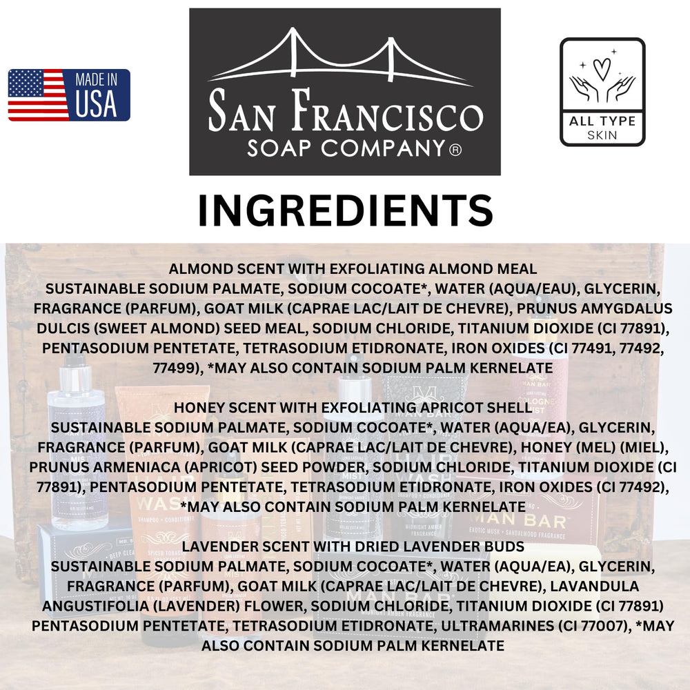 San Francisco Soap Company – savon lait chèvre miel-abricot lavande, douceur nourrissante