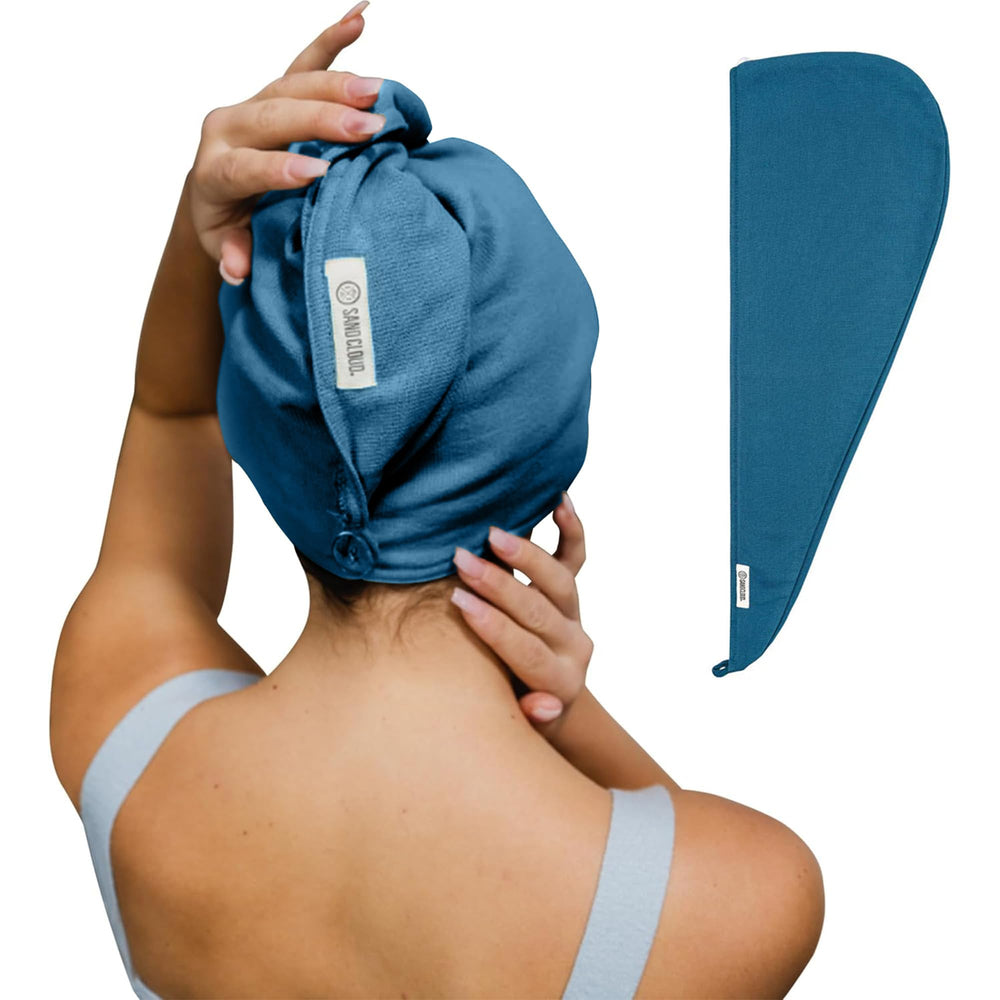 Sand Cloud serviette-cheveux Teal Terra, couleur vive pour un séchage rapide et pratique.