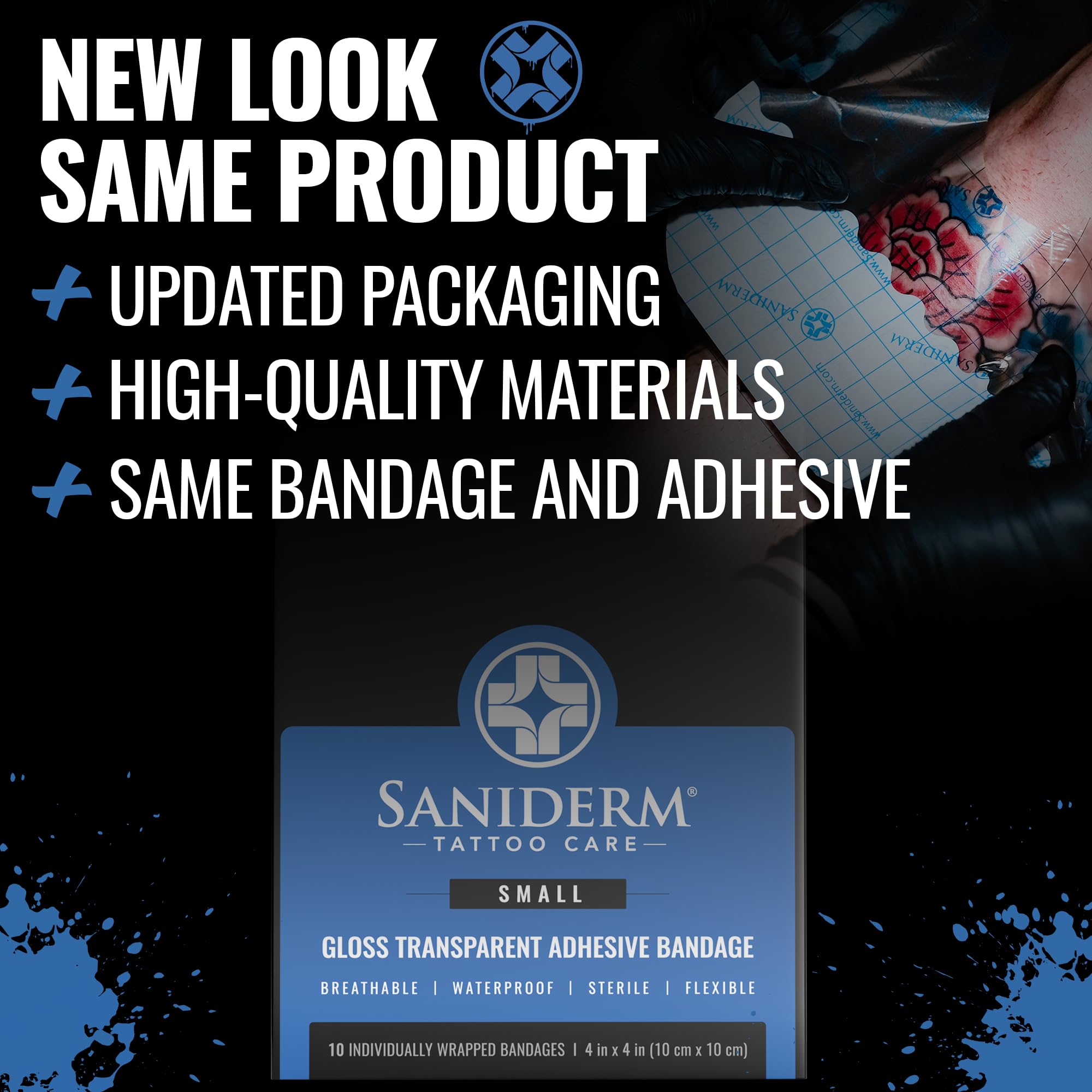 Saniderm bandage étanche en action sur tatouage, protection visible.