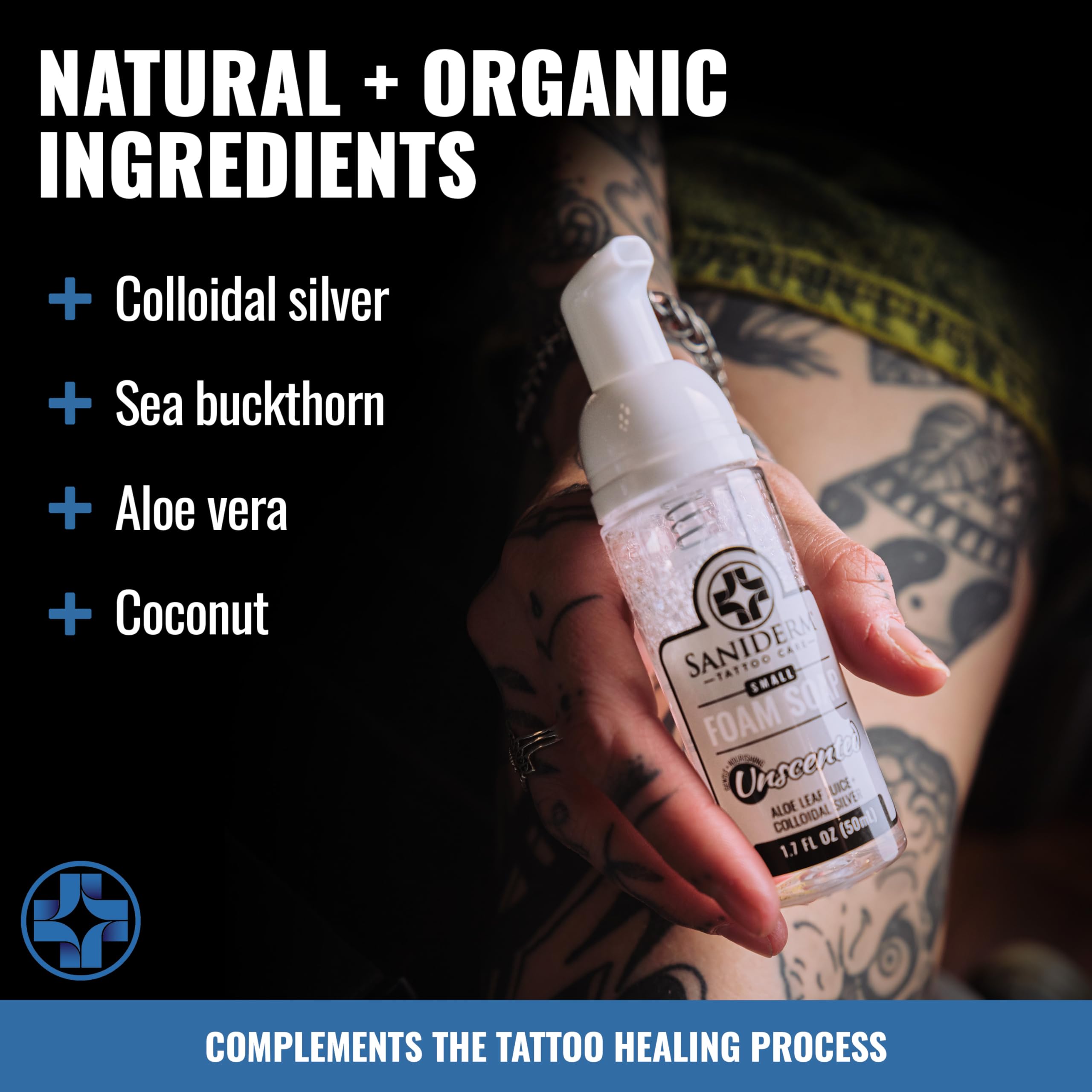 Sans parfum et allergènes, le savon Saniderm Tatouage offre un soin respectueux.