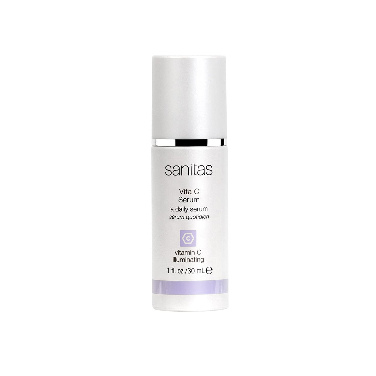 Sanitas Vita C Serum: bouteille élégante prête pour illuminer la peau.
