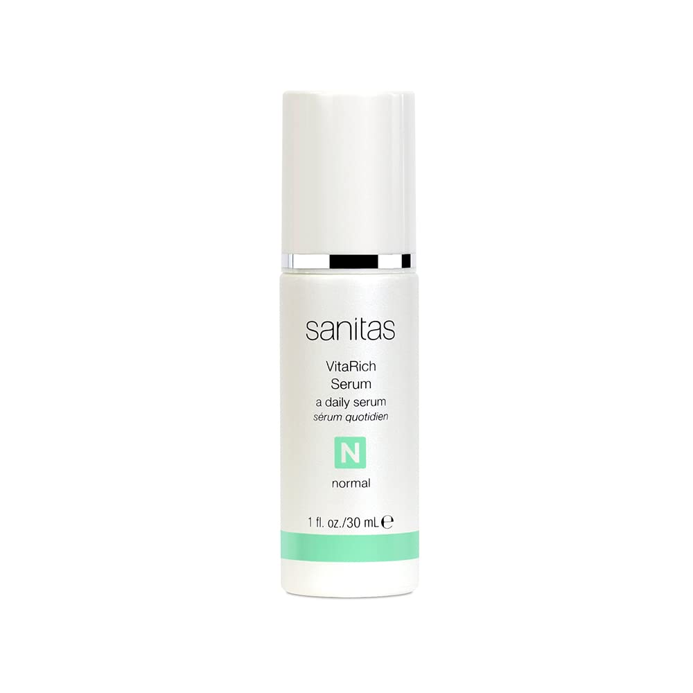 Sérum VitaRich Sanitas en bouteille, hydratation durable pour la peau.