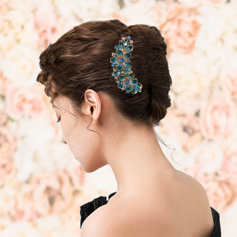 Barrette Sankuwen fleur bleu avec strass, cadeau parfait pour la fête des Mères